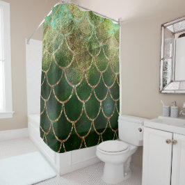Green & Gold Shimmer Meerjungfische Scala Duschvorhang