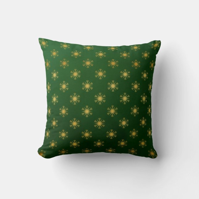 Green & Gold Snowflake Cushion Kissen (Vorderseite)