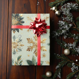 Green Gold Snowflake Holiday Luxus Moderne Geschenkpapier