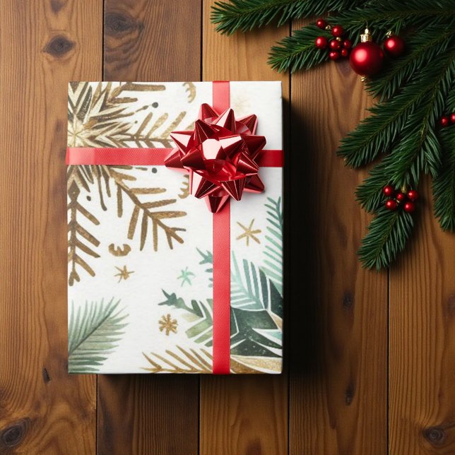 Green Gold Snowflake Holiday Luxus Wasserfarbe Geschenkpapier (Von Creator hochgeladen)