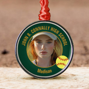 Green Gold Softball-Spielerin Foto Weihnachten Ornament Aus Metall