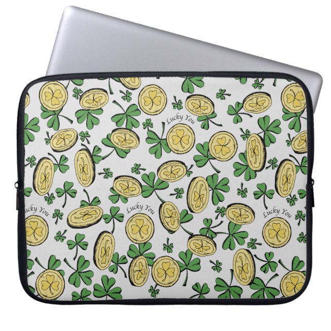 Green & Gold St Patrick's Lucky You Kleeblatt Laptopschutzhülle (Vorderseite)