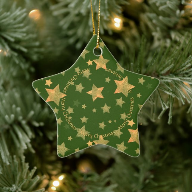 Green Gold Star Elegante Minimalistisch Modern Chr Keramik Ornament (Baum)
