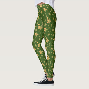 Green & Gold Star Muster Weihnachten Leggings