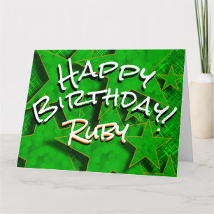 Green Gold Stars mit Name Happy Birthday Card Karte