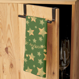 Green Gold Stars Muster Elegant Frohe Weihnachten Geschirrtuch