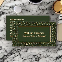 Green Gold Stars Shamanic oder Astrologe Heiler Visitenkarte