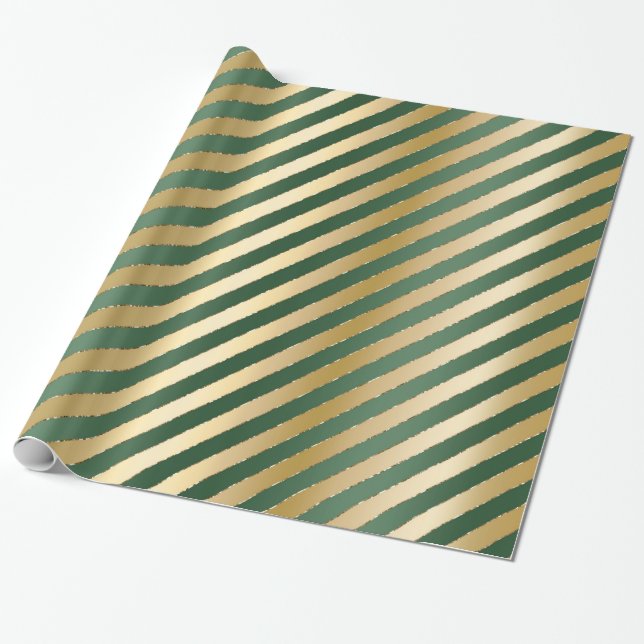 Green Gold Strips Weihnachtswrapping Paper Geschenkpapier (Ungerollt)
