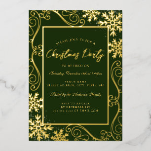 Green Gold Swirl Snowflake Rahmen Weihnachtsweihna Folieneinladung
