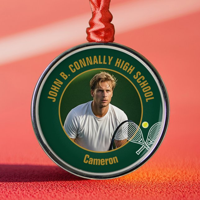 Green Gold Tennis Player Photo Christmas Gift Ornament Aus Metall (Von Creator hochgeladen)