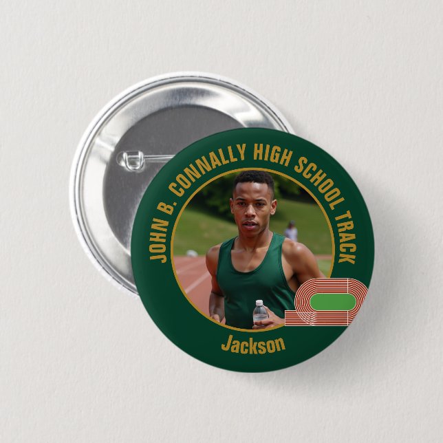 Green Gold Track Team Photo High School Runner Button (Vorne & Hinten)