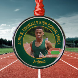 Green Gold Track Team Photo Runner Christmas Ornament Aus Metall