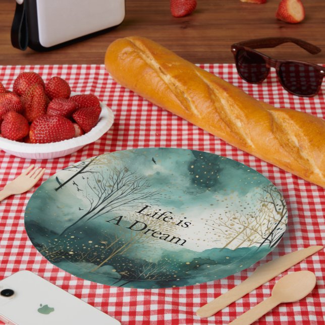 Green Gold Trees Pappteller (Picknick)