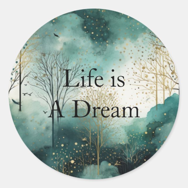 Green Gold Trees Runder Aufkleber (Vorderseite)