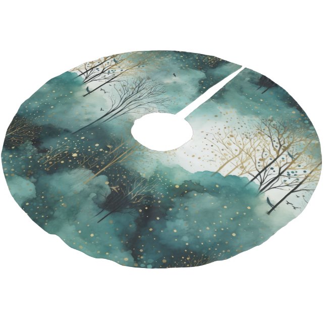 Green Gold Trees Weihnachten Polyester Weihnachtsbaumdecke (Schrägansicht)