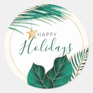 Green & Gold Tropical Holiday Umschlag Aufkleber