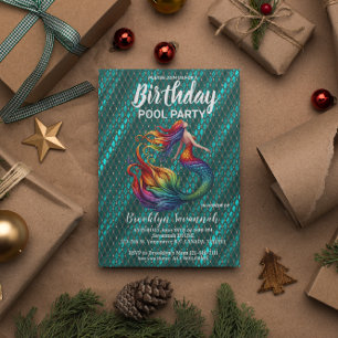 Green Gold Türkise Mermaid Schwanz Pool Party Postkarte