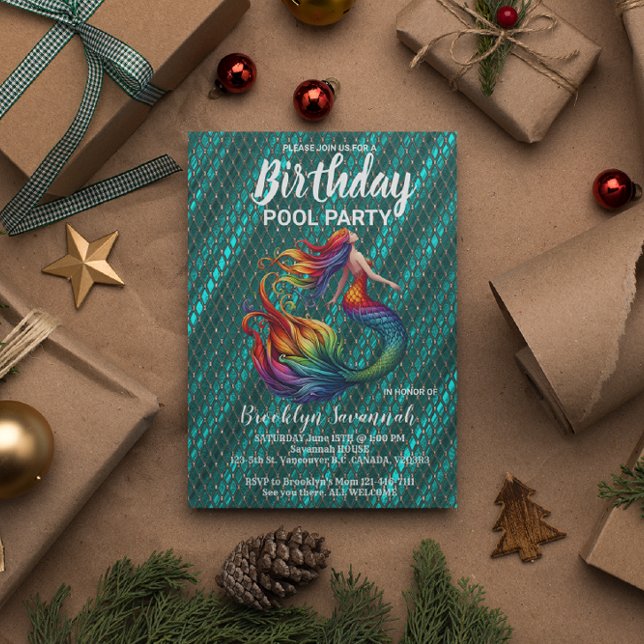 Green Gold Türkise Mermaid Schwanz Pool Party Postkarte (Von Creator hochgeladen)