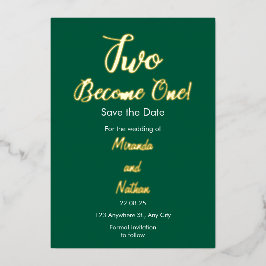 Green & Gold Two Become One Foil Wedding Invitatio Folieneinladung