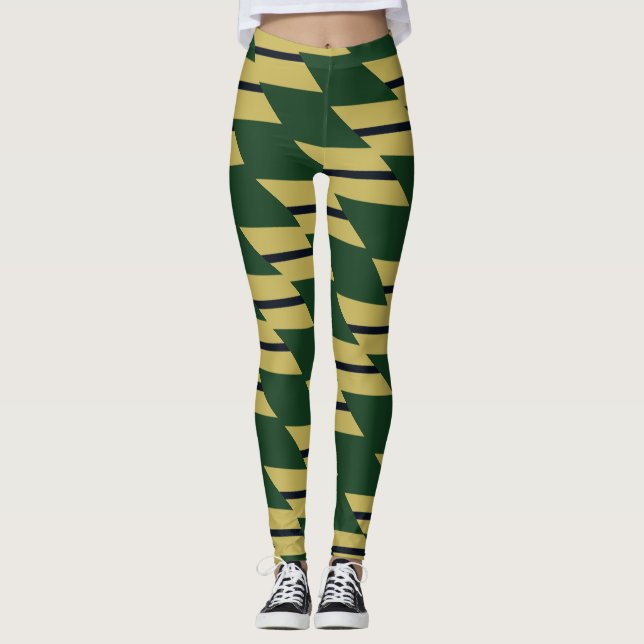 Green Gold und Navy Geometric Gemustert Leggings (Vorderseite)