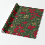 Green Gold und Red Christmas Holly Blume Geschenkpapier<br><div class="desc">Weihnachts Blume Rot und Gold Holly Amaryllis Blätter auf Green AI ART von minx267</div>