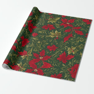 Green Gold und Red Christmas Holly Blume Geschenkpapier