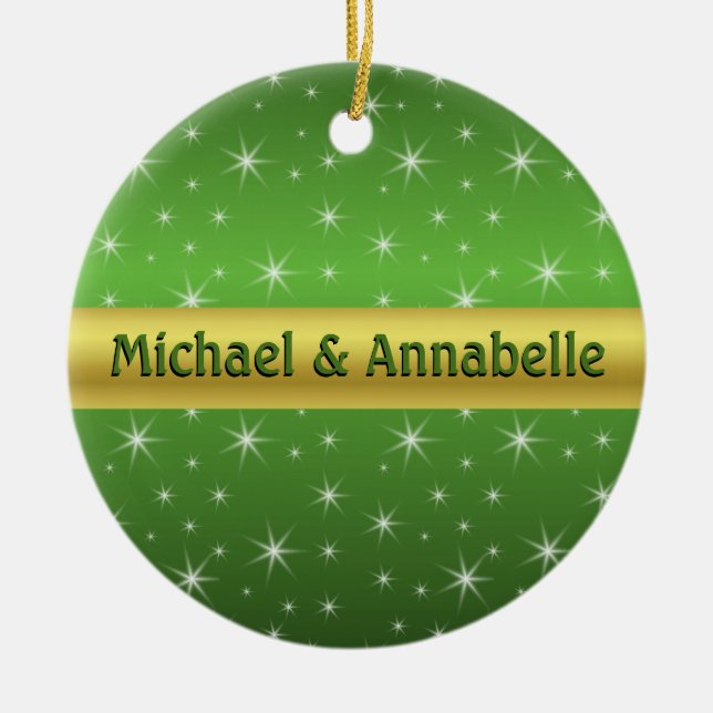 Green, Gold und Stars Personalisiert Keramikornament (Vorne)