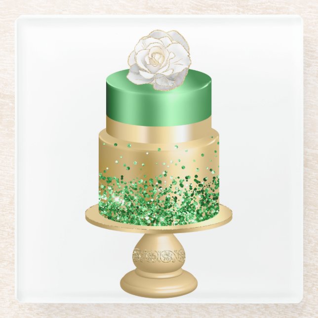 GREEN & GOLD URLAUB CHRISTMAS CAKE GLASUNTERSETZER (Vorderseite)