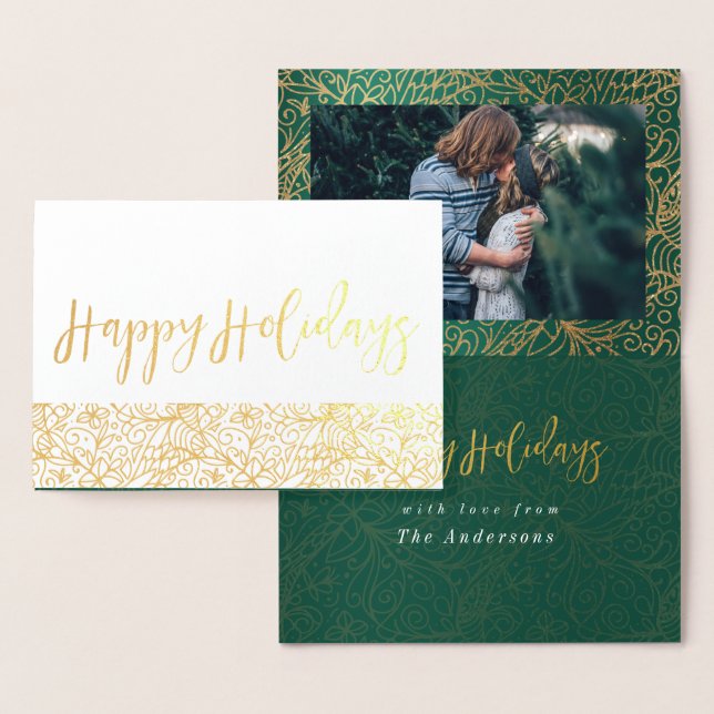 Green & Gold Verziert Happy Holidays Folienkarte (Anzeige)