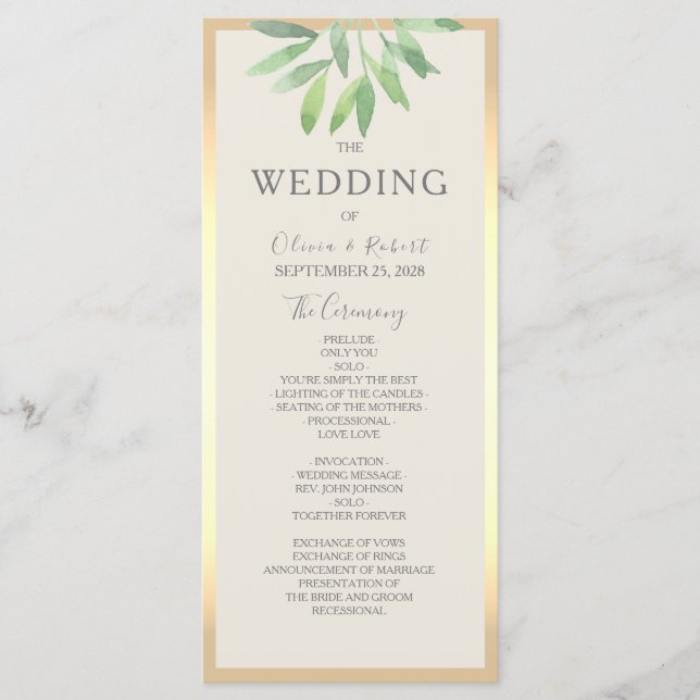 Green Gold Wedding Program Card Programm (Vorderseite)