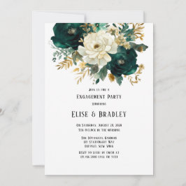Green Gold White Botanical Floral Engagement Party Einladung