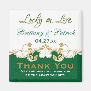 Green Gold White Scrolling Gastgeschenk Hochzeit M Magnet