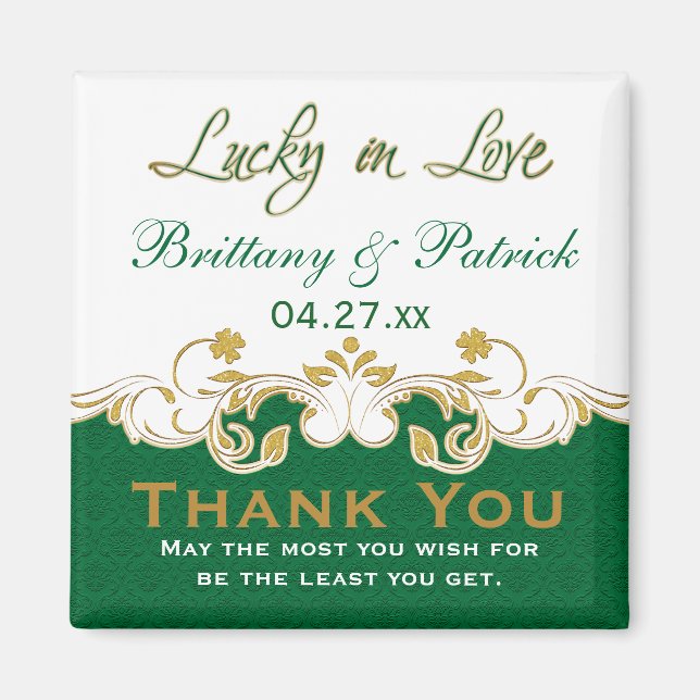 Green Gold White Scrolling Gastgeschenk Hochzeit M Magnet (Vorne)