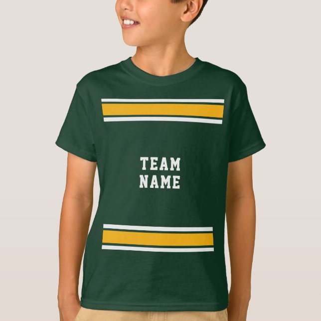 Green Gold White Sports Jersey Team Name Kids T-Shirt (Vorderseite)