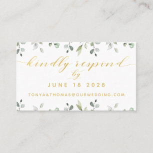 Green & Gold Writing Wedding Online RSVP Card Visitenkarte