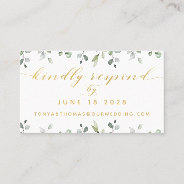 Green & Gold Writing Wedding Online RSVP Card Visitenkarte (Vorderseite)
