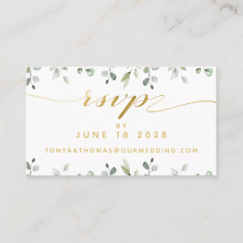 Green & Gold Writing Wedding Online RSVP Card Visitenkarte