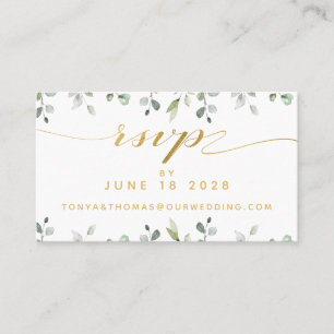 Green & Gold Writing Wedding Online RSVP Card Visitenkarte