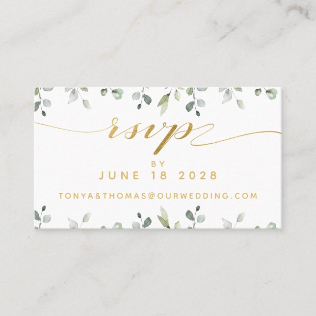 Green & Gold Writing Wedding Online RSVP Card Visitenkarte (Vorderseite)