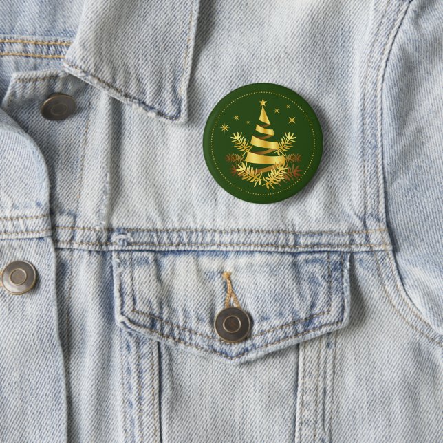 Green Golden Blätter Stars Weihnachtsbaum Button (Beispiel)