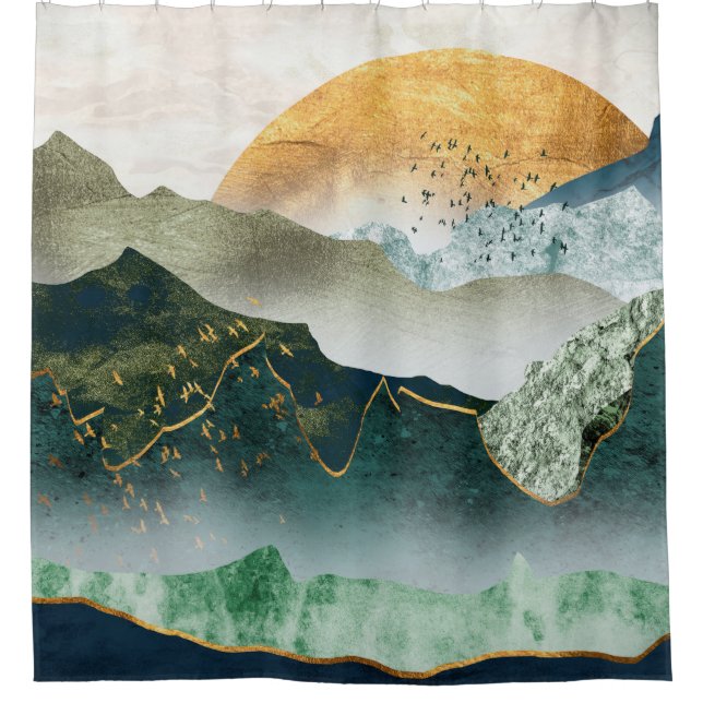 Green Golden Mountains Duschvorhang (Vorderseite)