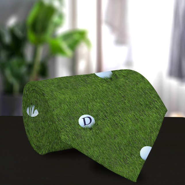 Green Golf Ball Monogram Golfer Vater Neck Tie Krawatte (Fun golf ball pattern green tie for your Golfing Dad - just add his initial)