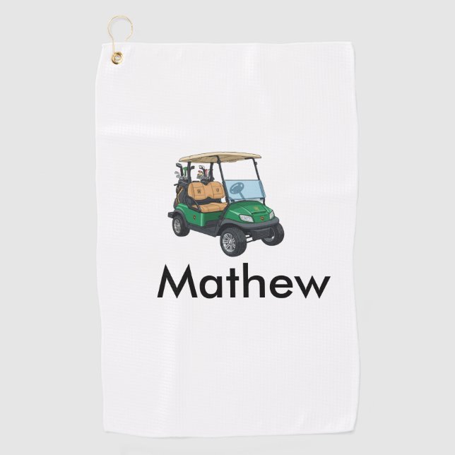 Green golf car name man sports boy gifts letter  golfhandtuch (Vorderseite)