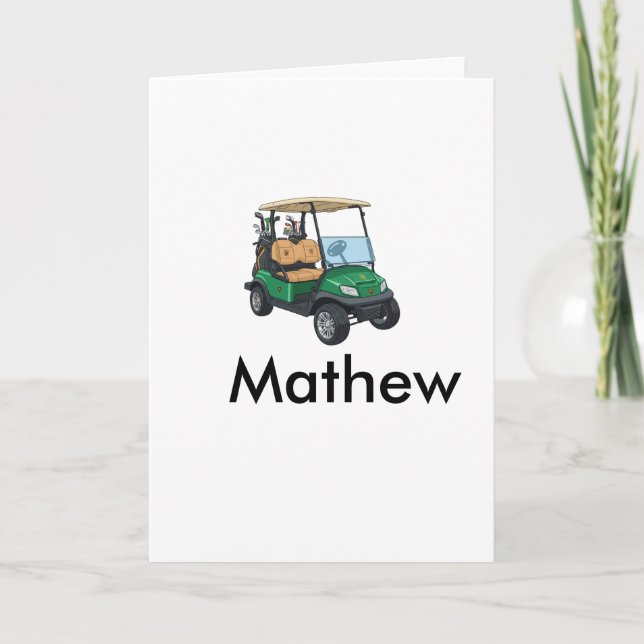 Green golf car name man sports boy gifts letter  karte (Vorderseite)