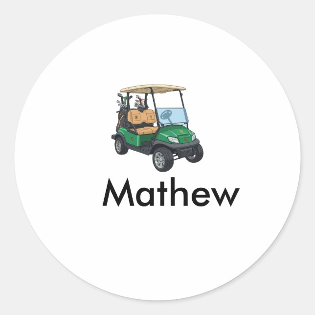 Green golf car name man sports boy gifts letter  runder aufkleber (Vorderseite)