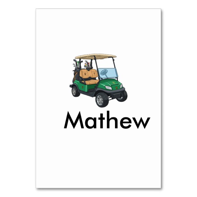 Green golf car name man sports boy gifts letter  tischnummer (Vorderseite)