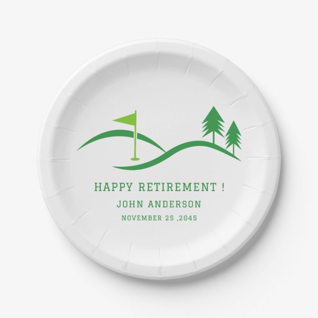 Green Golf Theme Retirement Party  Pappteller (Vorderseite)
