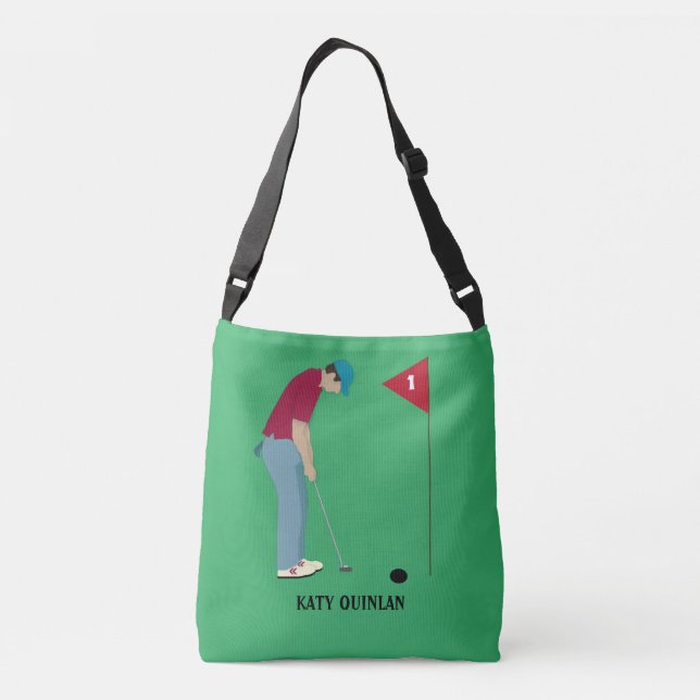 Green Golf Themed Crossbody Bag Tragetaschen Mit Langen Trägern (Rückseite)