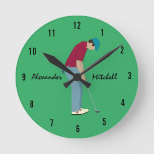 Green Golf Themed Runde Wanduhr