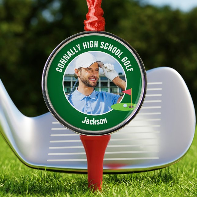 Green Golfer Photo High School Golf Team Christmas Ornament Aus Metall (Von Creator hochgeladen)